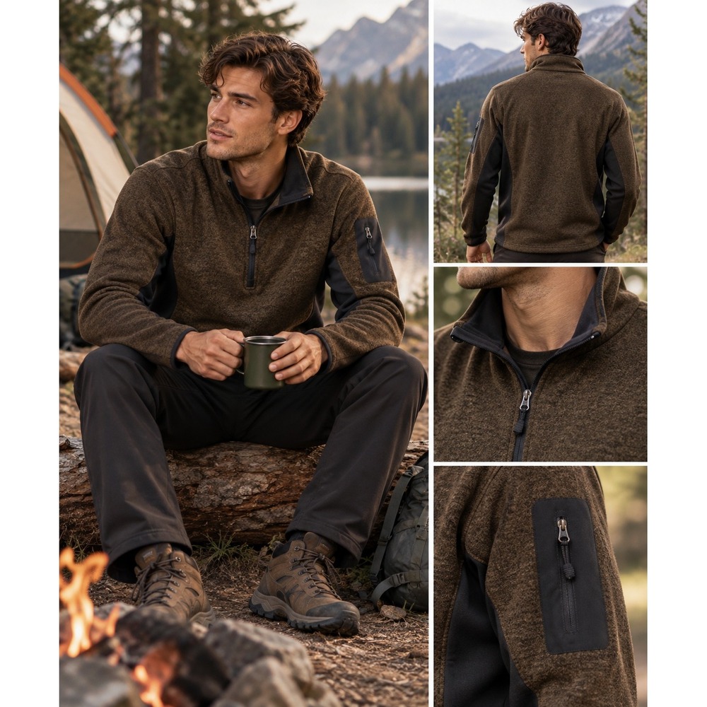 Avalanche Pullover XL Brown Quarter Zip Marled Fleece Hiking Outdoor #1551